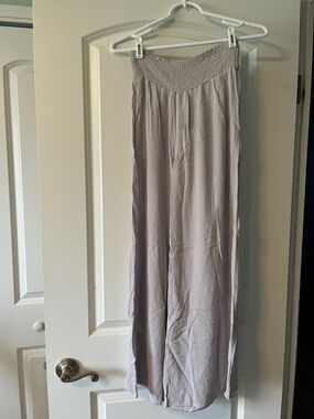 Light Lavender Smocked-Waist Wide Leg Pants